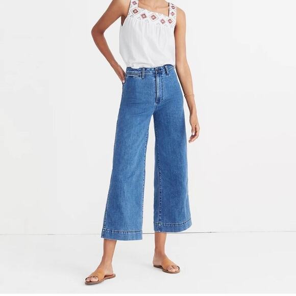 Madewell Emmett Wide-Leg Crop Jeans Rosalie Wash size 24 XS High Rise Denim Blue - Picture 3 of 10